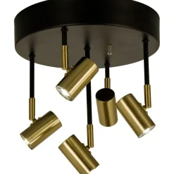 LED-kattospotti Aneta Lighting Gusto 5-osainen pyöreä himmennettävä musta/mattamessinki