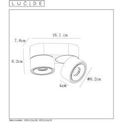 LED-kattospotti Lucide Yumiko 78x161mm 2x8W himmennettävä valkoinen