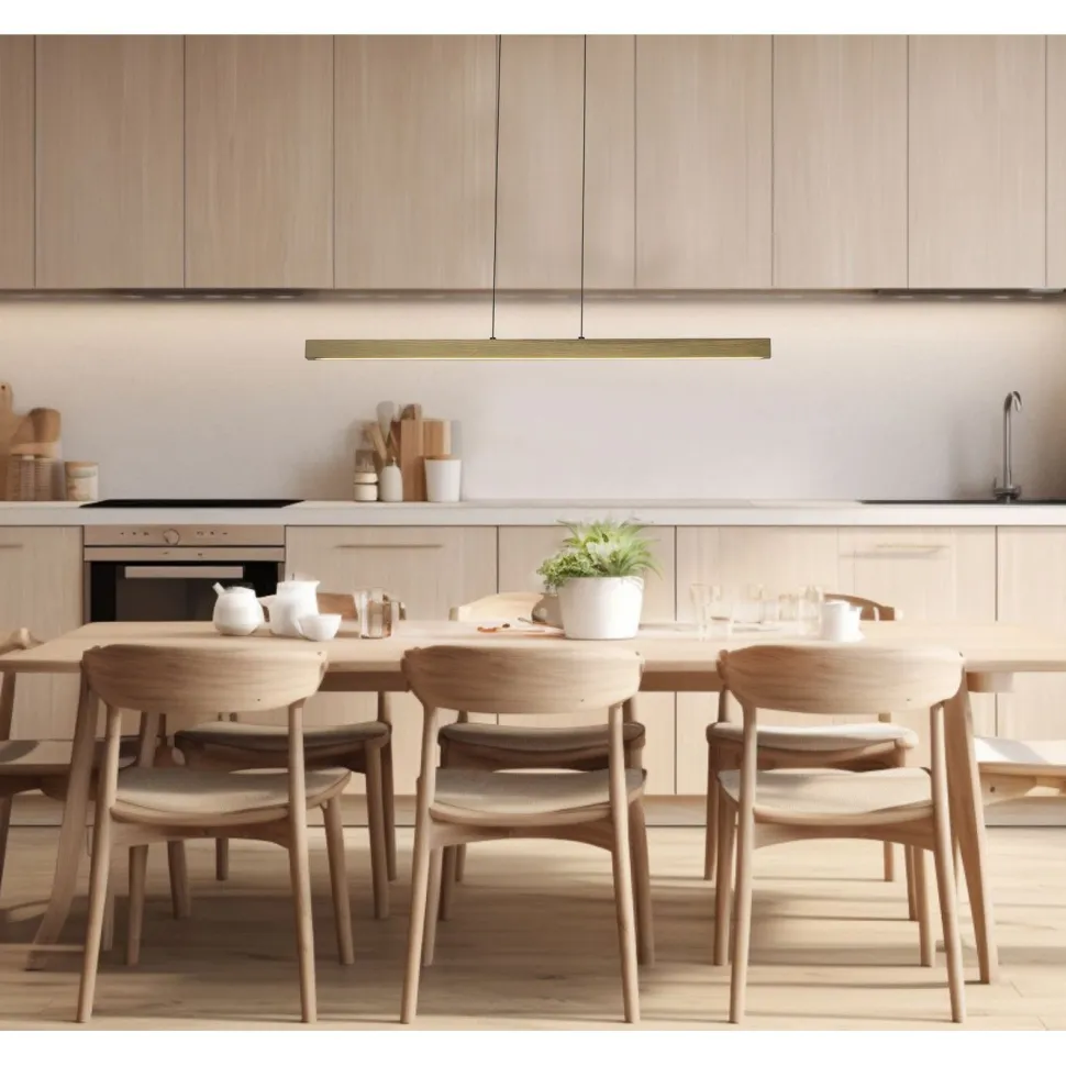LED-kattovalaisin Aneta Lighting Linea, vaalea luonnonpuu/musta