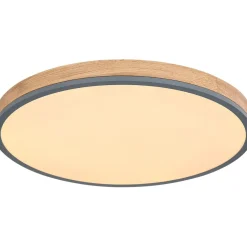 LED-kattovalaisin Globo Doro 45cm, 24W, 2700-6500K, himmennettävä, harmaa/puu