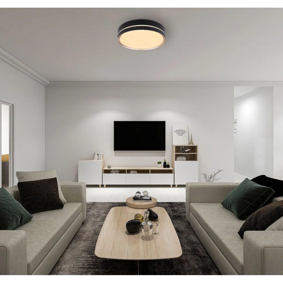 LED-kattovalaisin Globo Manni Ø38.5cm, 2700-6000K, himmennettävä, musta/pronssi