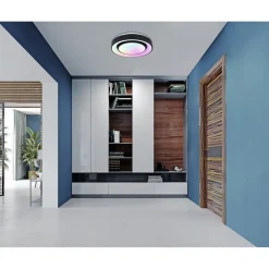 LED-kattovalaisin Globo Sully Ø28cm, 24W, 3000-6500K, sateenkaariefekti, musta