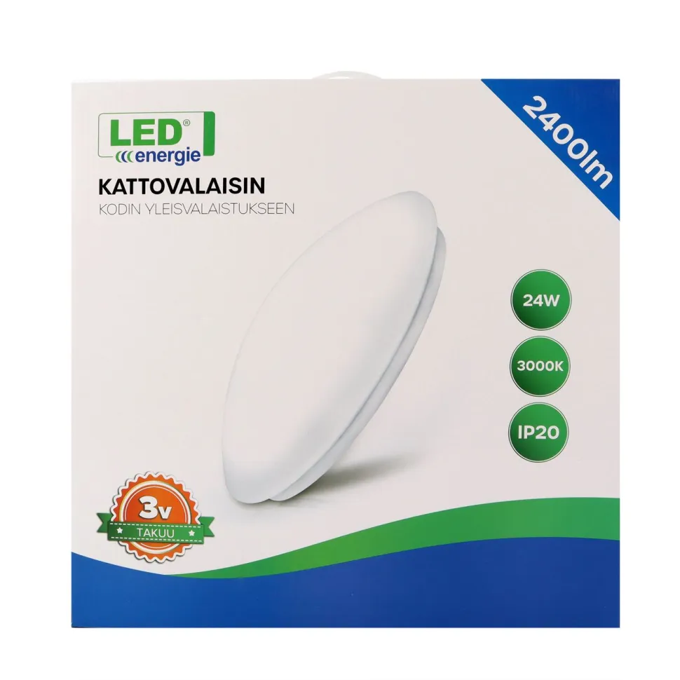 LED-kattovalaisin Led Energie, 24W, 2400lm, 3000K, Ø410mm, IP20, valkoinen