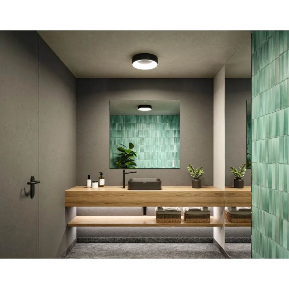 LED-kattovalaisin Paulmann Casca, IP44, 1500lm, 16W, säädettävä värilämpötila, mattamusta