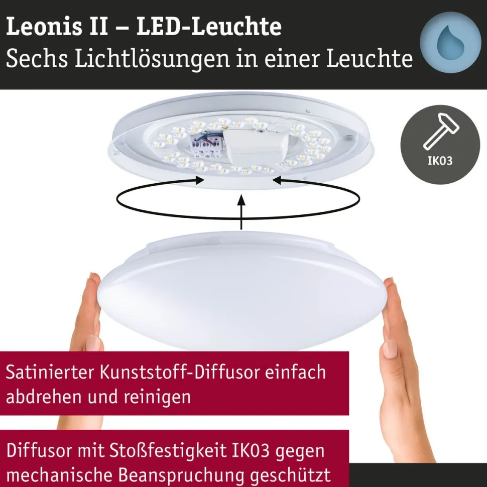 LED-kattovalaisin Paulmann Leonis II, Ø28cm, IP44, 3000-5700K, 1750lm, 230V, 16.5W, himmennettävä, valkoinen