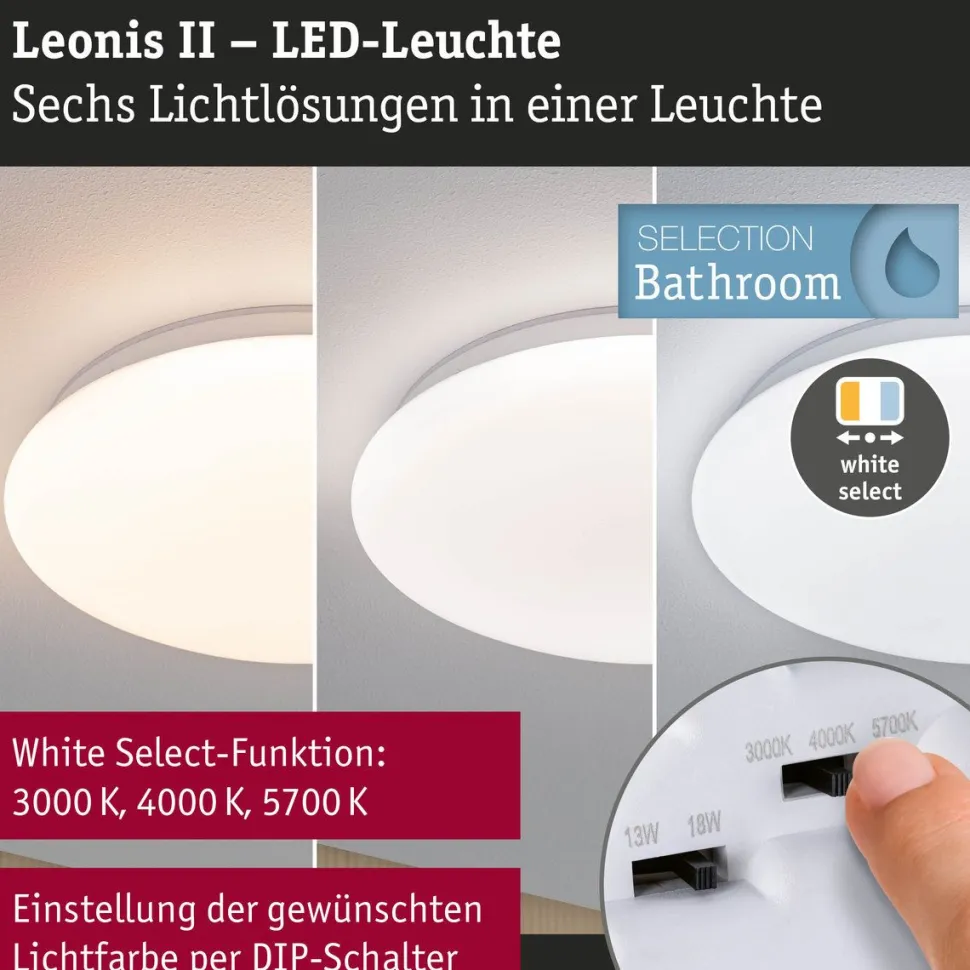 LED-kattovalaisin Paulmann Leonis II, Ø28cm, IP44, 3000-5700K, 1750lm, 230V, 16.5W, himmennettävä, valkoinen