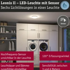 LED-kattovalaisin Paulmann Leonis II, Ø28cm, IP44, 3000-5700K, 1750lm, 230V, 16.5W, hämäräohjattu liiketunnistin (HF), himmennettävä, valkoinen