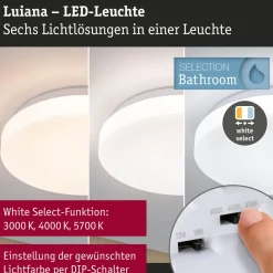 LED-kattovalaisin Paulmann Luiana, Ø28cm, IP44, 3000-5700K, 1750lm, 230V, 16.5W, himmennettävä, valkoinen