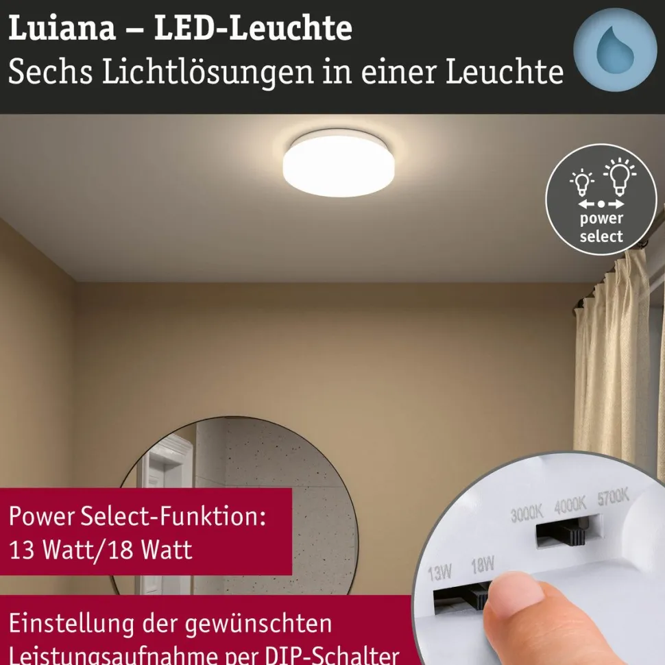 LED-kattovalaisin Paulmann Luiana, Ø28cm, IP44, 3000-5700K, 1750lm, 230V, 16.5W, himmennettävä, valkoinen