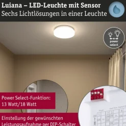 LED-kattovalaisin Paulmann Luiana, Ø28cm, IP44, 3000-5700K, 1750lm, 230V, 16.5W, hämäräohjattu liiketunnistin (HF), himmennettävä, valkoinen