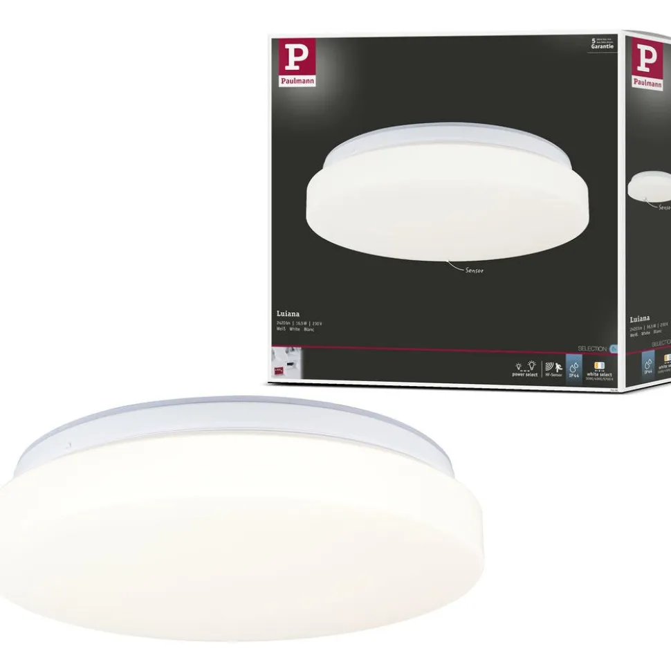 LED-kattovalaisin Paulmann Luiana, Ø28cm, IP44, 3000-5700K, 1750lm, 230V, 16.5W, hämäräohjattu liiketunnistin (HF), himmennettävä, valkoinen