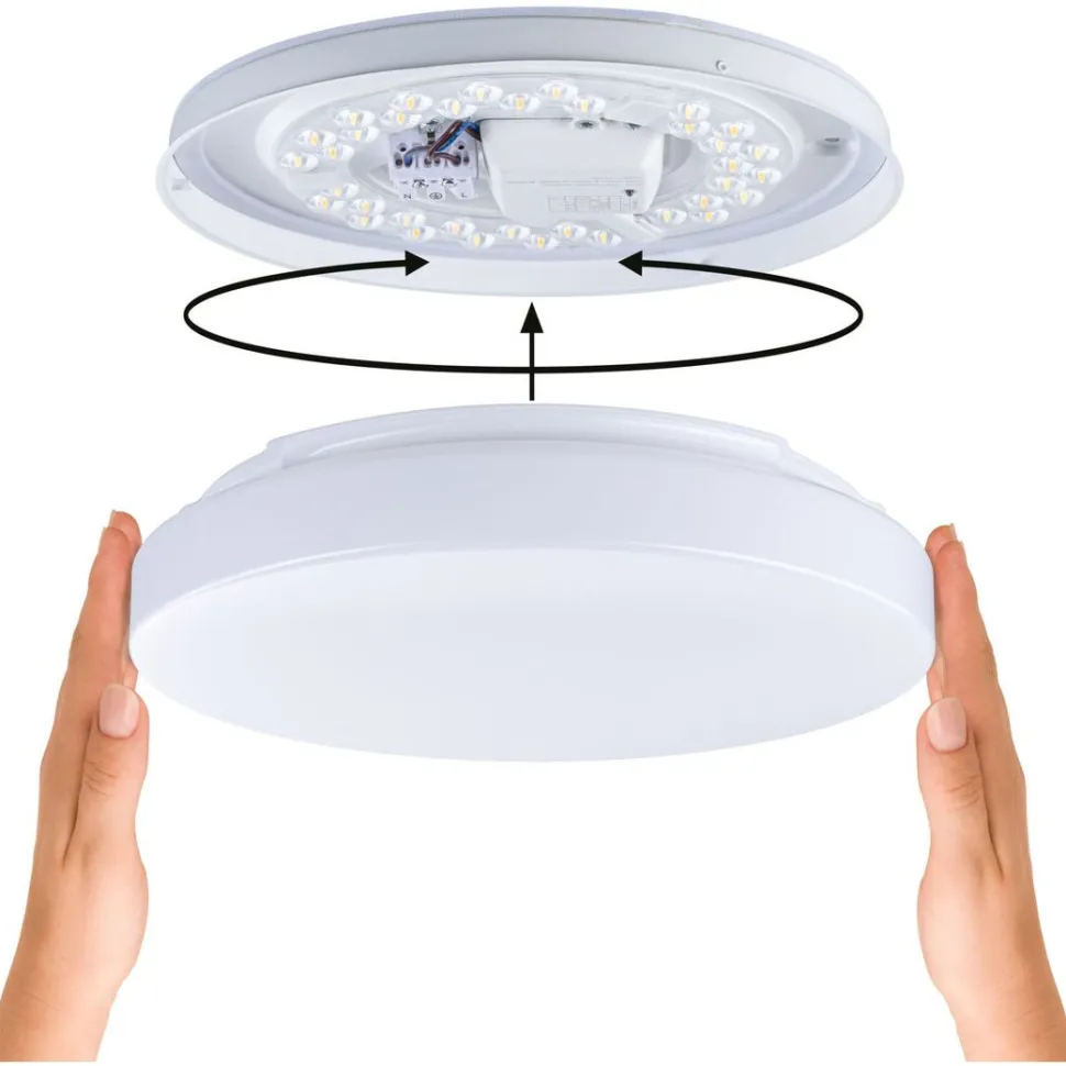 LED-kattovalaisin Paulmann Luiana, Ø28cm, IP44, 3000-5700K, 1750lm, 230V, 16.5W, hämäräohjattu liiketunnistin (HF), himmennettävä, valkoinen