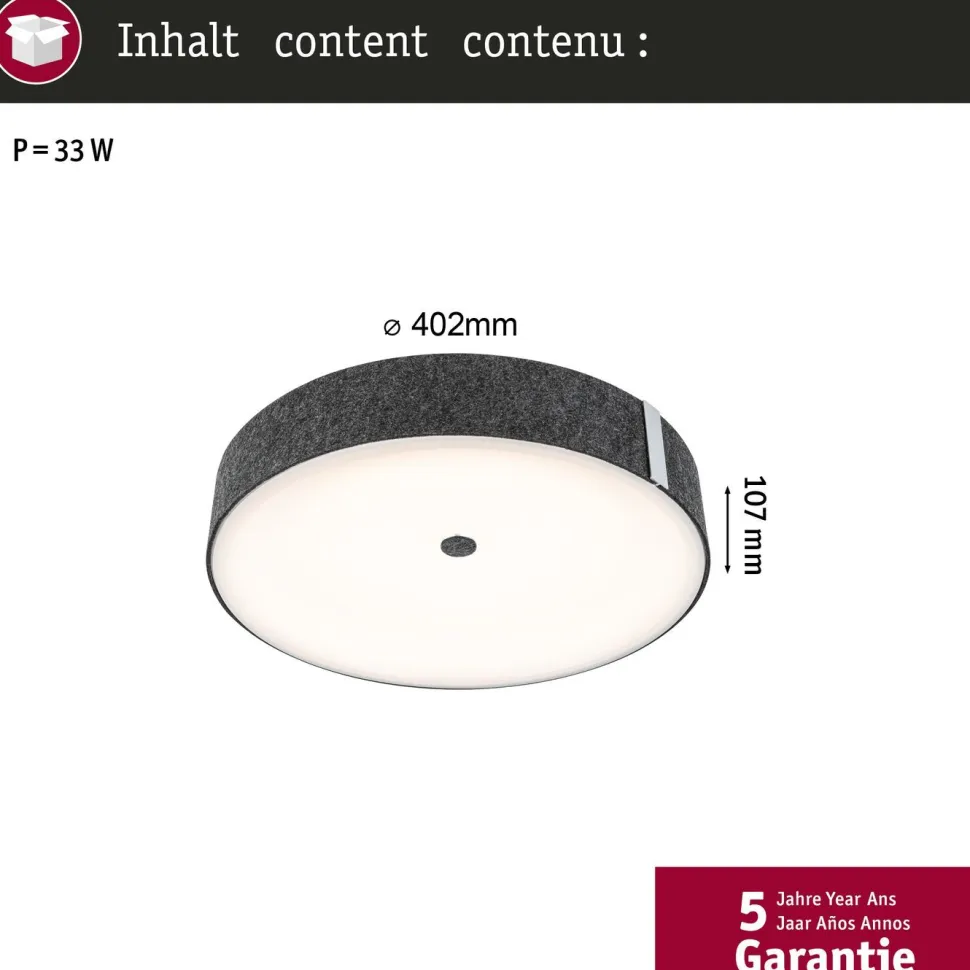 LED-kattovalaisin Paulmann Malika Ø40cm Smart Home Zigbee 3.0 2500lm 26W himmennettävä antrasiitti