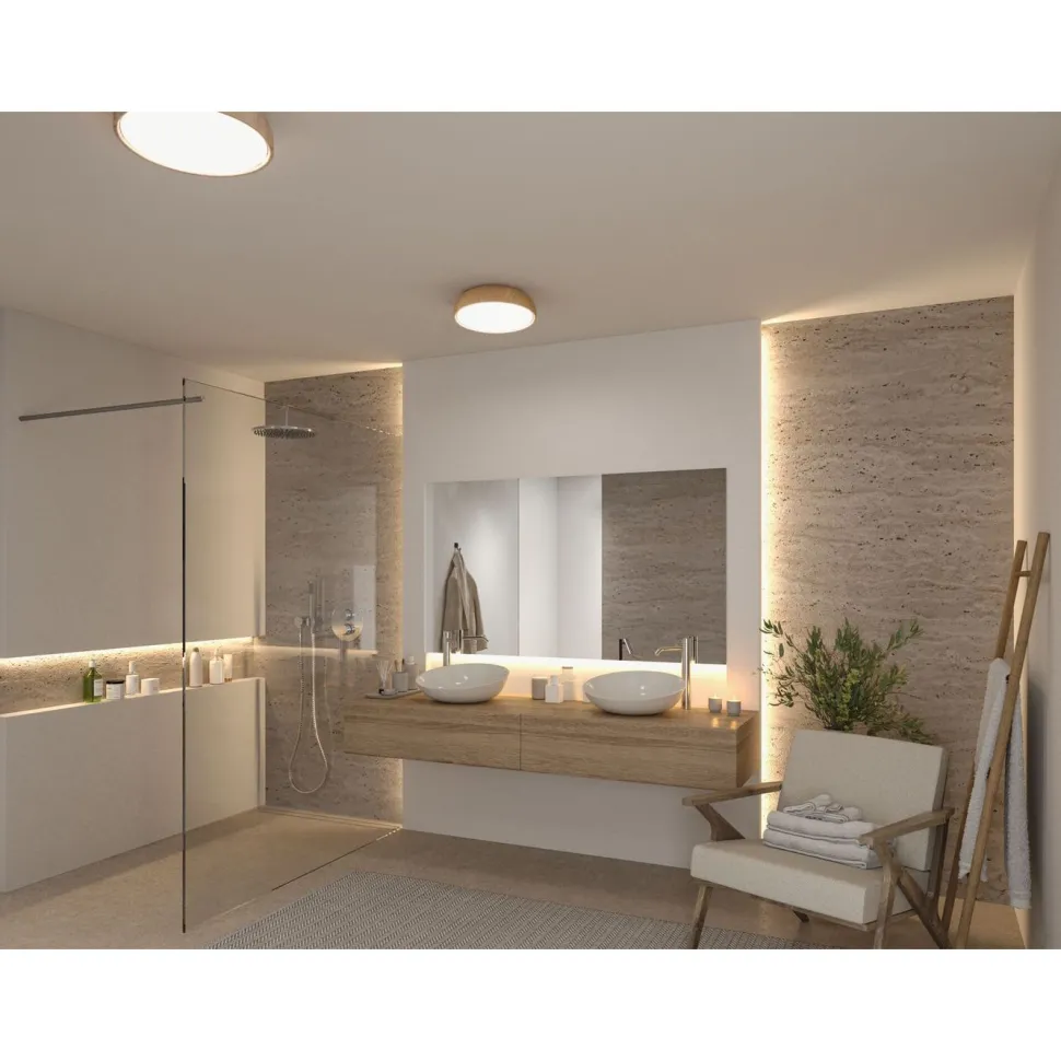 LED-kattovalaisin Paulmann Oka, IP44, 950lm, 24W, säädettävä värilämpötila, mattamusta