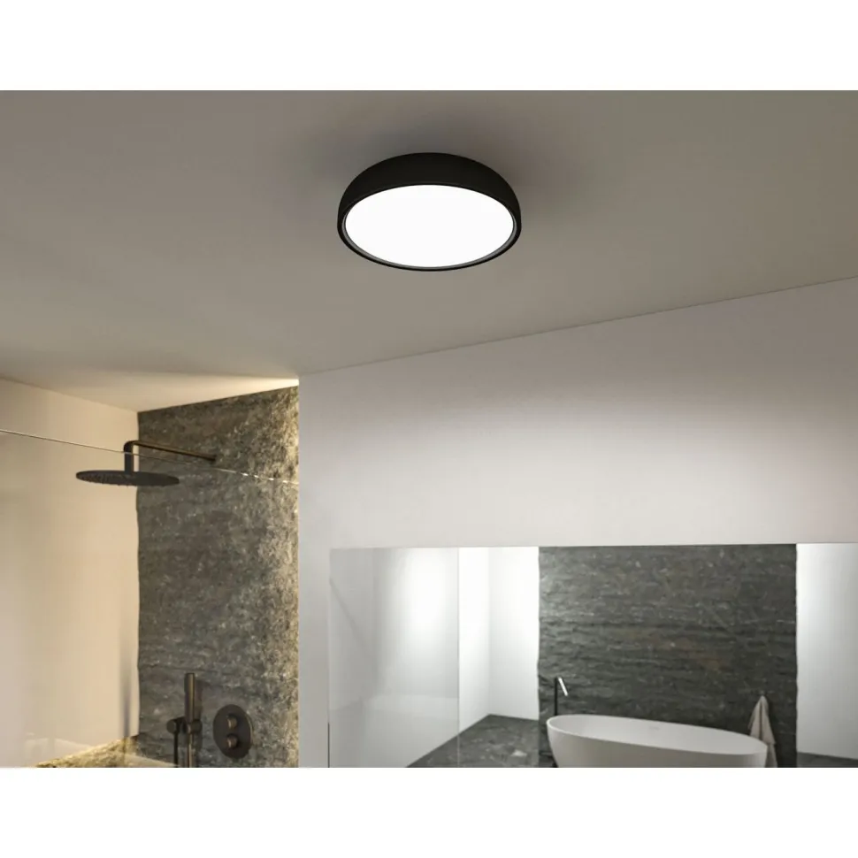 LED-kattovalaisin Paulmann Oka, IP44, 950lm, 24W, säädettävä värilämpötila, mattamusta