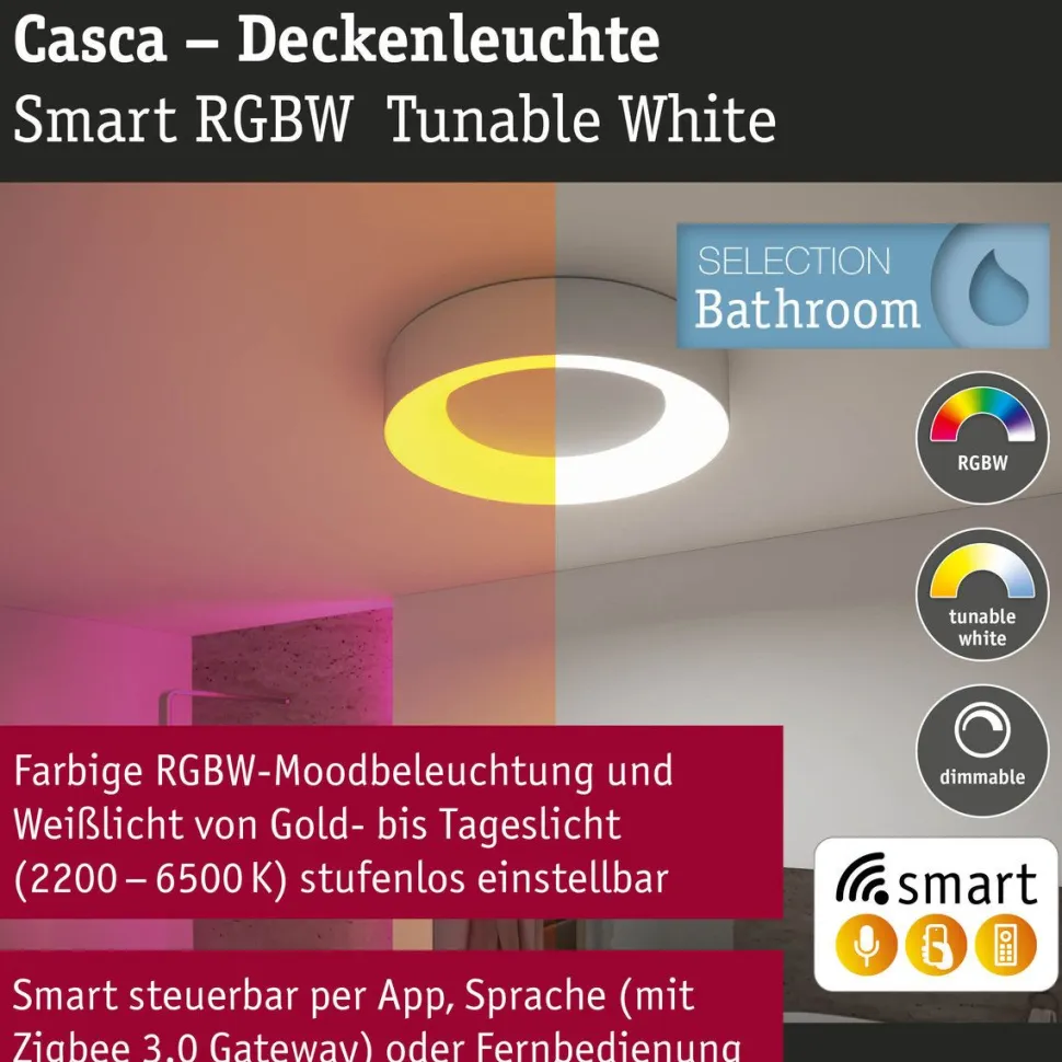 LED-kattovalaisin Paulmann Smart Home Zigbee 3.0 Casca, Ø40cm, IP44, RGBW+, 1750lm, 230V, 20W, himmennettävä, mattamusta