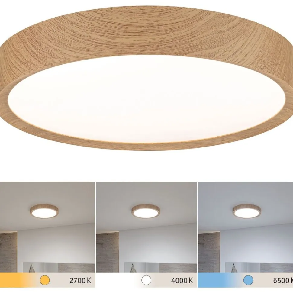 LED-kattovalaisin Paulmann Tega, IP44, 1200lm, 22.5W, säädettävä värilämpötila, vaalea puu
