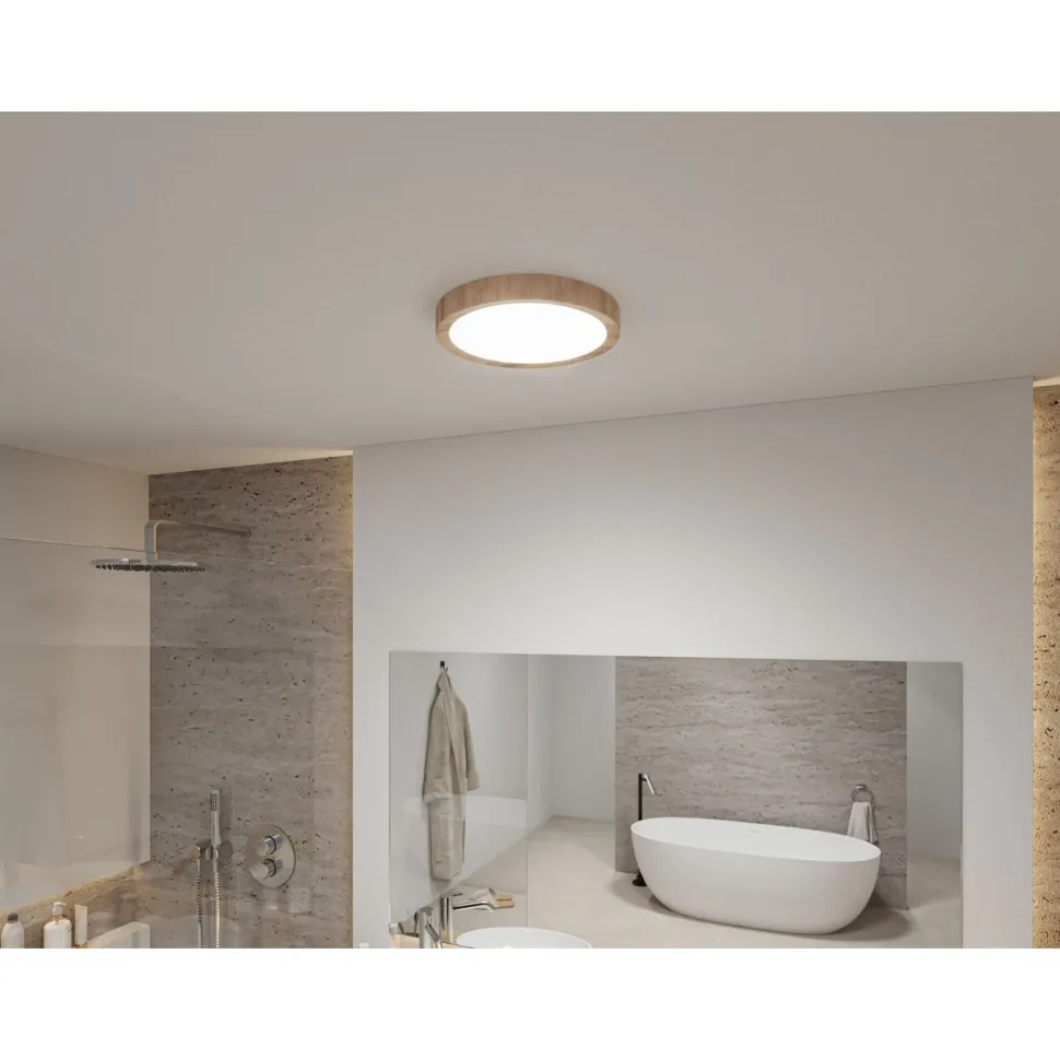 LED-kattovalaisin Paulmann Tega, IP44, 1200lm, 22.5W, säädettävä värilämpötila, vaalea puu