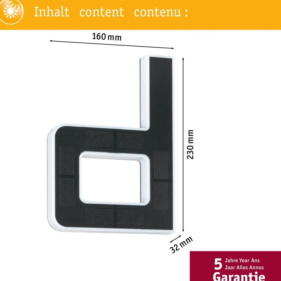LED-kirjainvalaisin aurinkokennolla Paulmann Letter B, IP44, 3000K, musta