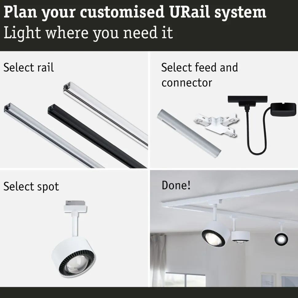 LED-kiskospotti Paulmann URail Aldan 470lm 8W 4000K himmennettävä valkoinen