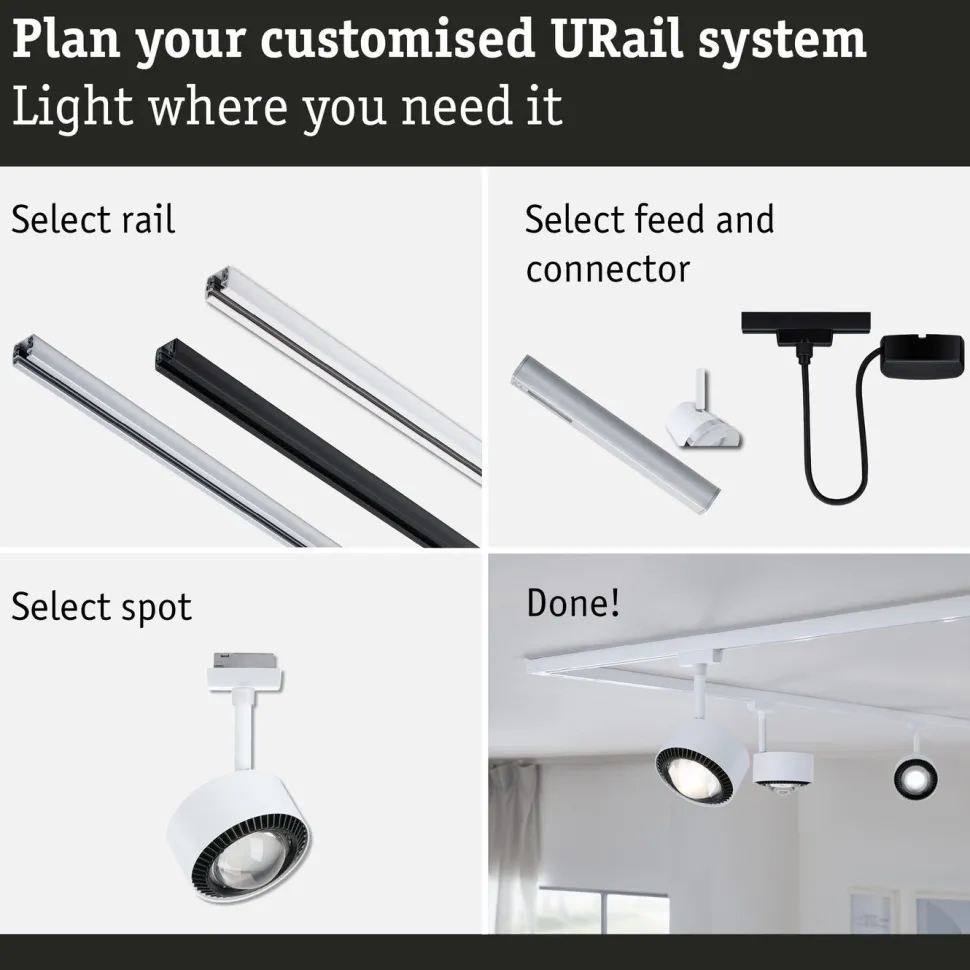 LED-kiskospotti Paulmann URail Aldan 470lm 8W 4000K himmennettävä valkoinen