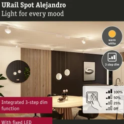 LED-kiskospotti Paulmann URail Alejandro 800lm 10W 3000K 3-Step-Dim himmennettävä valkoinen