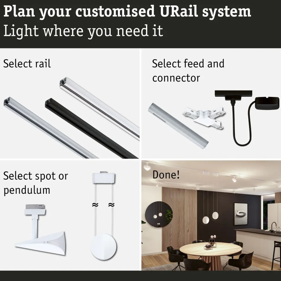 LED-kiskospotti Paulmann URail Alejandro 800lm 10W 3000K 3-Step-Dim himmennettävä valkoinen