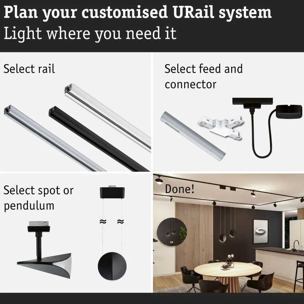 LED-kiskospotti Paulmann URail Alejandro 800lm 10W 3000K 3-Step-Dim himmennettävä valkoinen