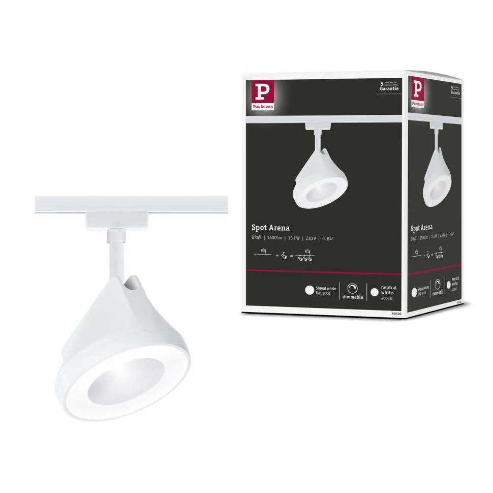 LED-kiskospotti Paulmann URail Arena 900lm 15.1W 4000K himmennettävä valkoinen
