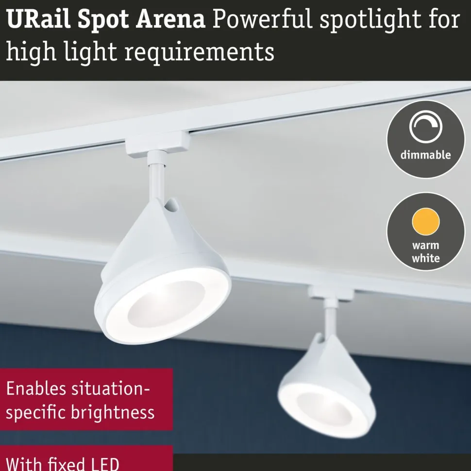 LED-kiskospotti Paulmann URail Arena 900lm 15.1W 4000K himmennettävä valkoinen