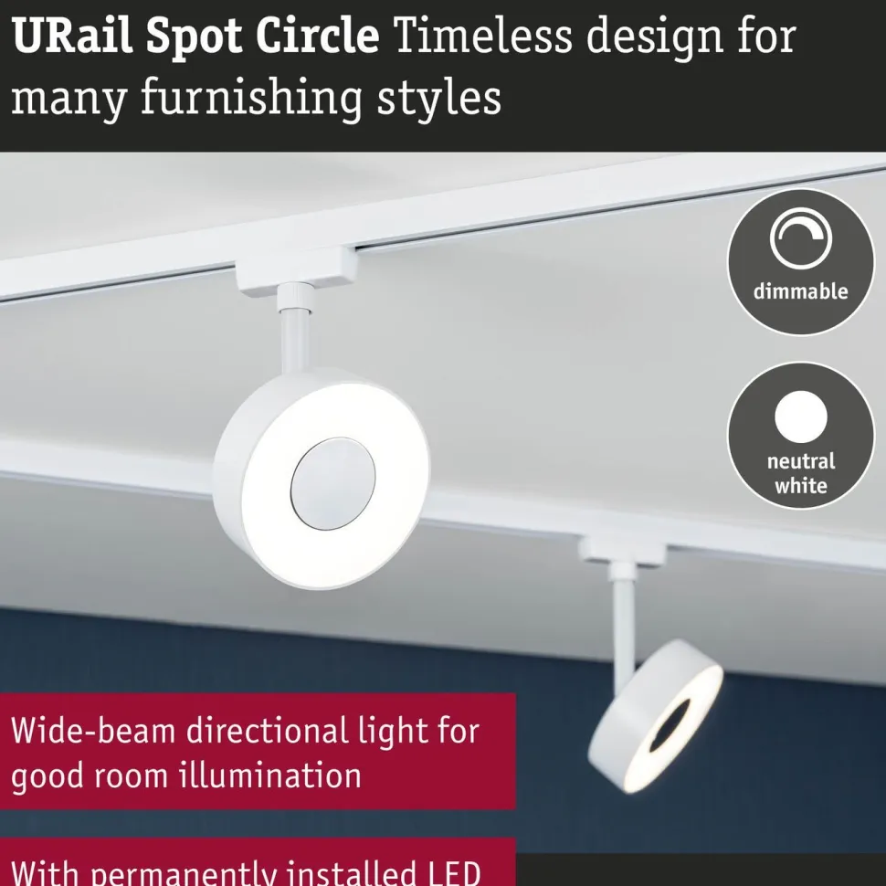 LED-kiskospotti Paulmann URail Circle 190lm 5W 4000K himmennettävä valkoinen