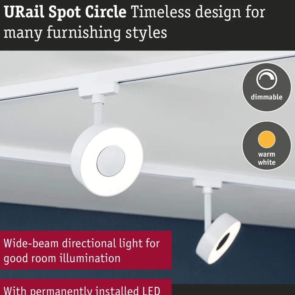 LED-kiskospotti Paulmann URail Circle 190lm 5W 4000K himmennettävä valkoinen