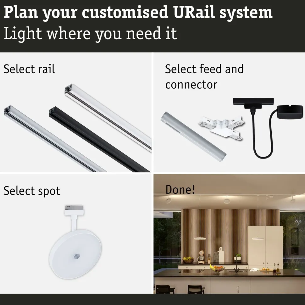 LED-kiskospotti Paulmann URail Hildor 850lm 15W 4000K 3-Step-Dim himmennettävä valkoinen