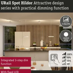 LED-kiskospotti Paulmann URail Hildor 850lm 15W 4000K 3-Step-Dim himmennettävä valkoinen