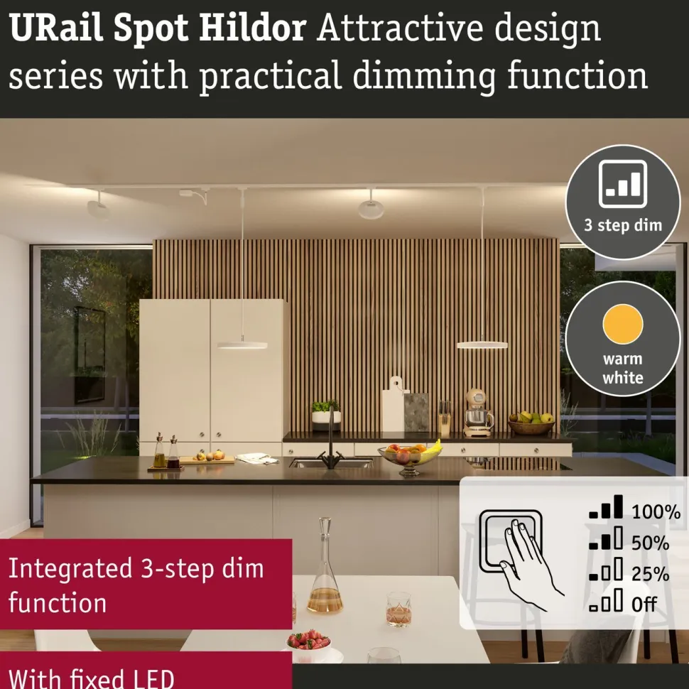 LED-kiskospotti Paulmann URail Hildor 850lm 15W 4000K 3-Step-Dim himmennettävä valkoinen