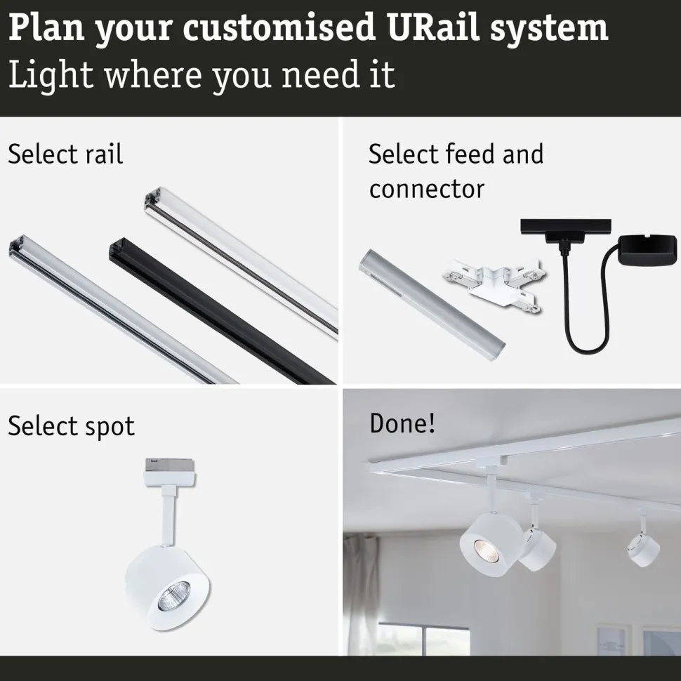 LED-kiskospotti Paulmann URail Pane 650lm 7.4W 3000K himmennettävä valkoinen