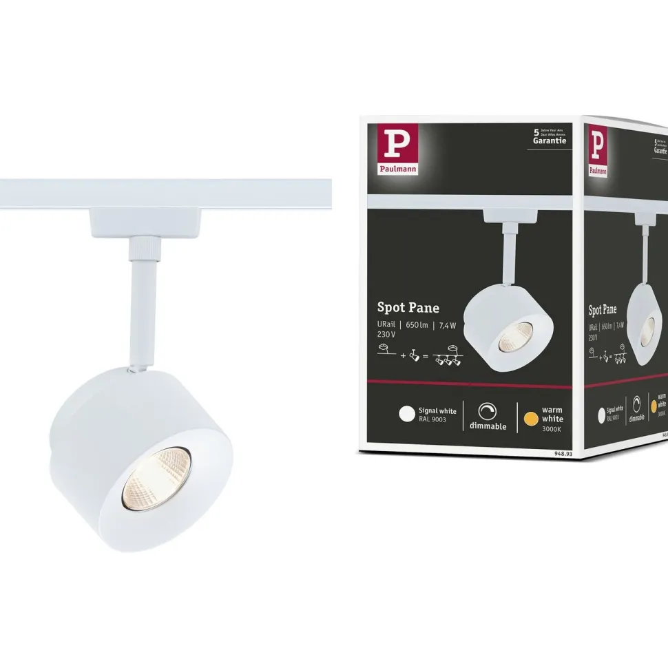 LED-kiskospotti Paulmann URail Pane 650lm 7.4W 3000K himmennettävä valkoinen