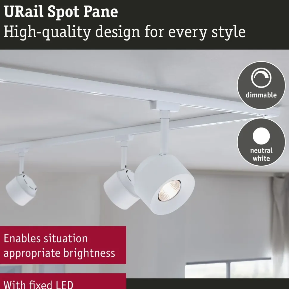 LED-kiskospotti Paulmann URail Pane 650lm 7.4W 3000K himmennettävä valkoinen