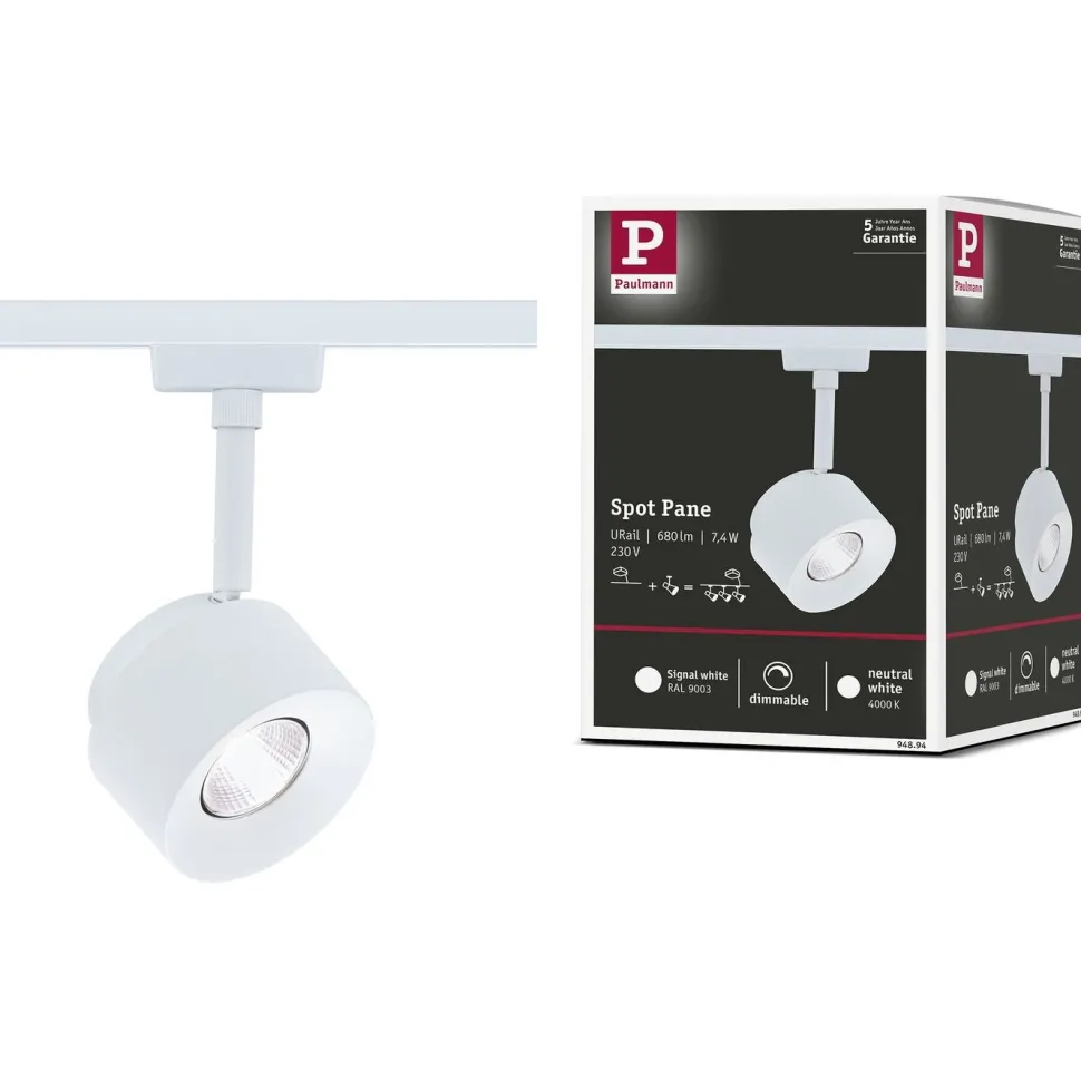 LED-kiskospotti Paulmann URail Pane 650lm 7.4W 3000K himmennettävä valkoinen