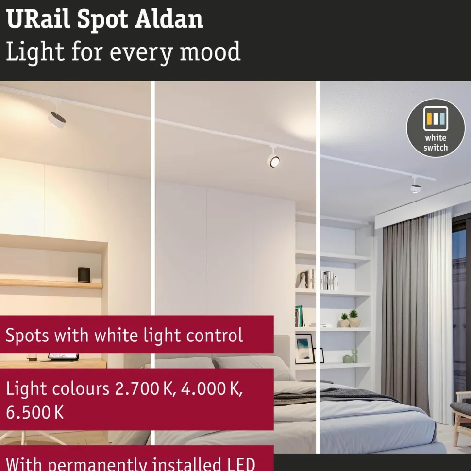 LED-kiskospotti Paulmann URail Smart Home Zigbee 3.0 Aldan 500lm 8W mattakromi