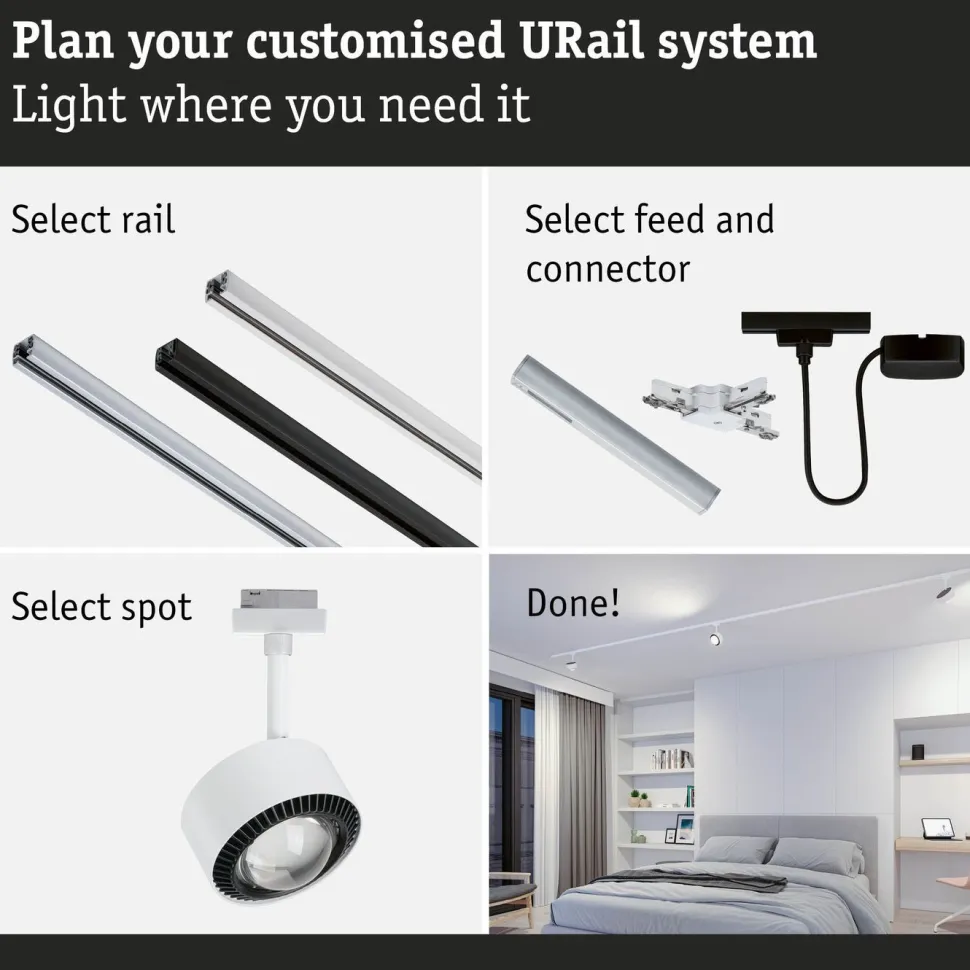 LED-kiskospotti Paulmann URail Smart Home Zigbee 3.0 Aldan 500lm 8W mattakromi
