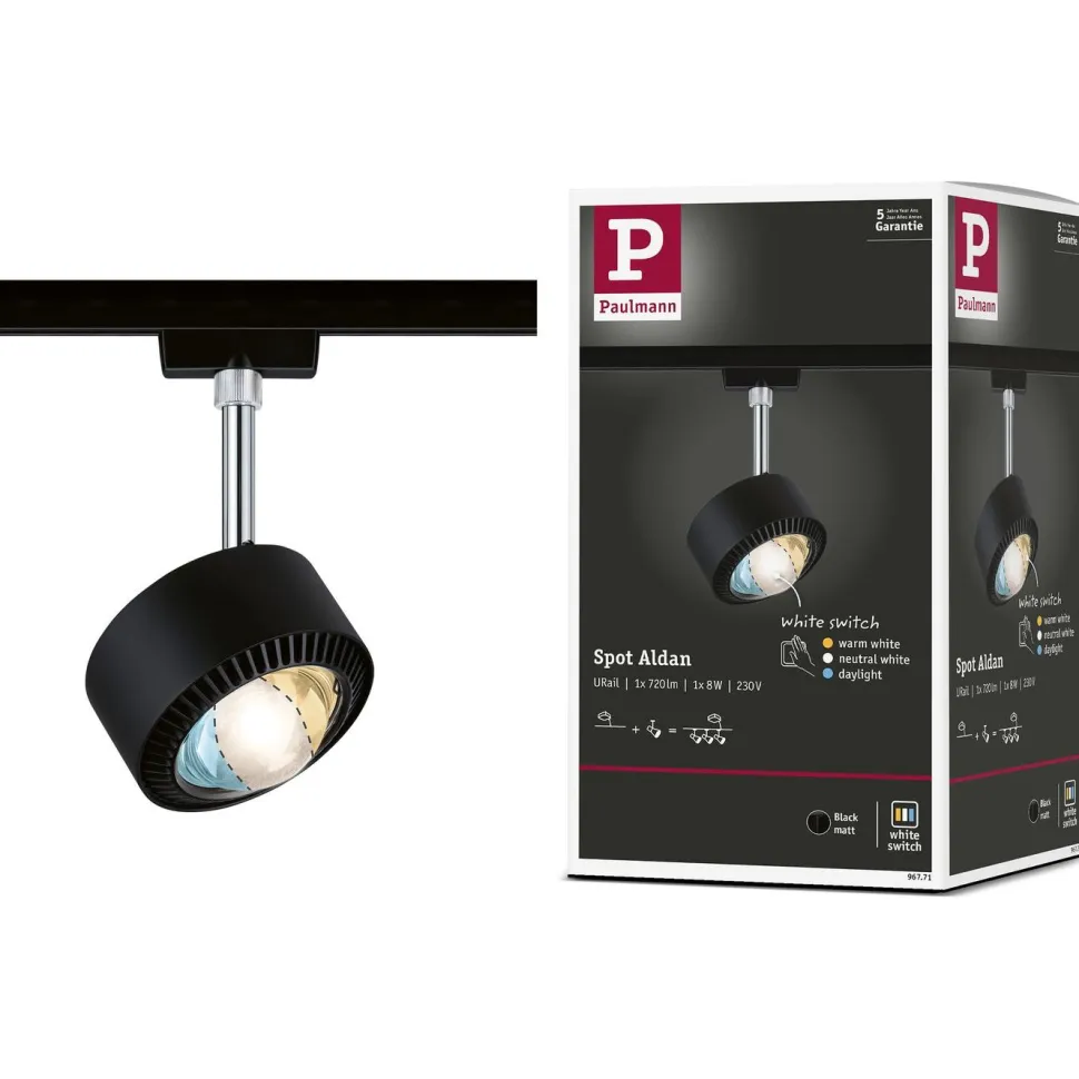 LED-kiskospotti Paulmann URail Smart Home Zigbee 3.0 Aldan 500lm 8W mattakromi