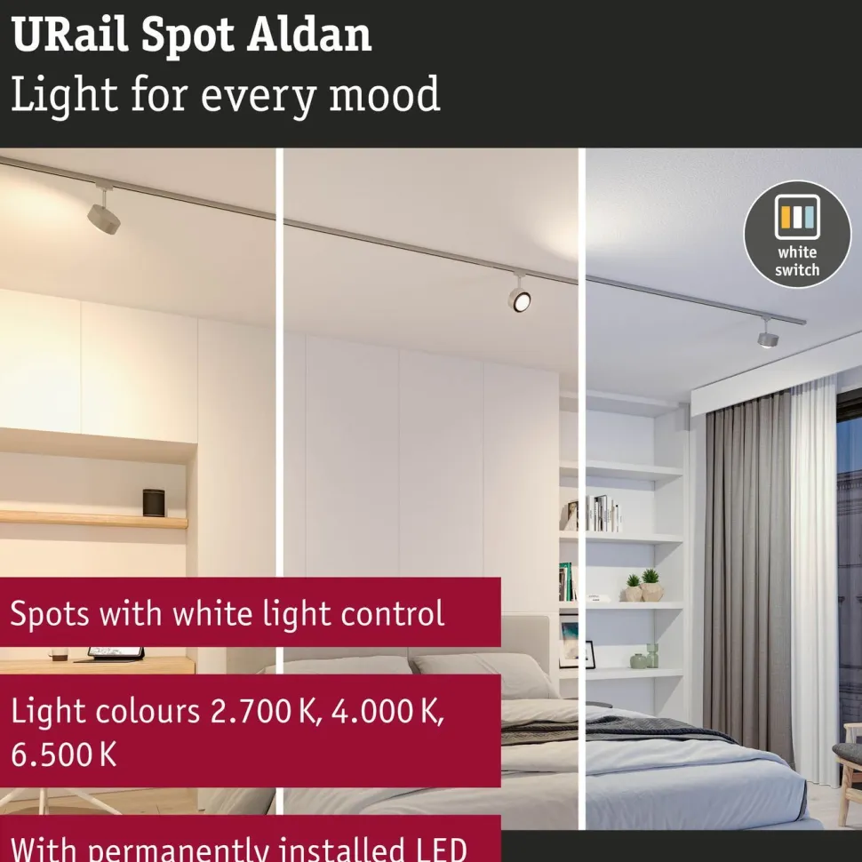 LED-kiskospotti Paulmann URail Smart Home Zigbee 3.0 Aldan 500lm 8W mattakromi