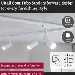 LED-kiskospotti Paulmann URail Tubo 170lm 4W 4000K 3-Step-Dim himmennettävä valkoinen