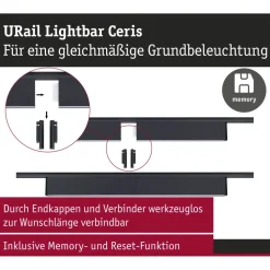 LED-kiskovalaisin Paulmann URail 3-Step-Dim Ceris, 37.2cm, 850lm, 9.5W, 4000K, himmennettävä, 230V, mattamusta