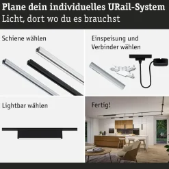 LED-kiskovalaisin Paulmann URail 3-Step-Dim Ceris, 37.2cm, 850lm, 9.5W, 4000K, himmennettävä, 230V, mattamusta
