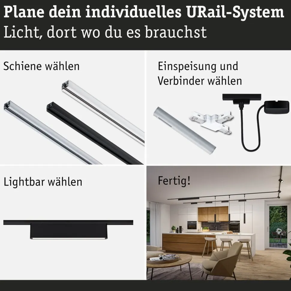LED-kiskovalaisin Paulmann URail 3-Step-Dim Ceris, 37.2cm, 850lm, 9.5W, 4000K, himmennettävä, 230V, mattamusta