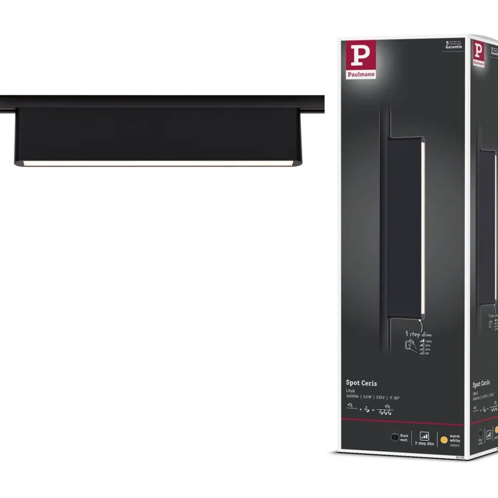 LED-kiskovalaisin Paulmann URail 3-Step-Dim Ceris, 37.2cm, 850lm, 9.5W, 4000K, himmennettävä, 230V, mattamusta