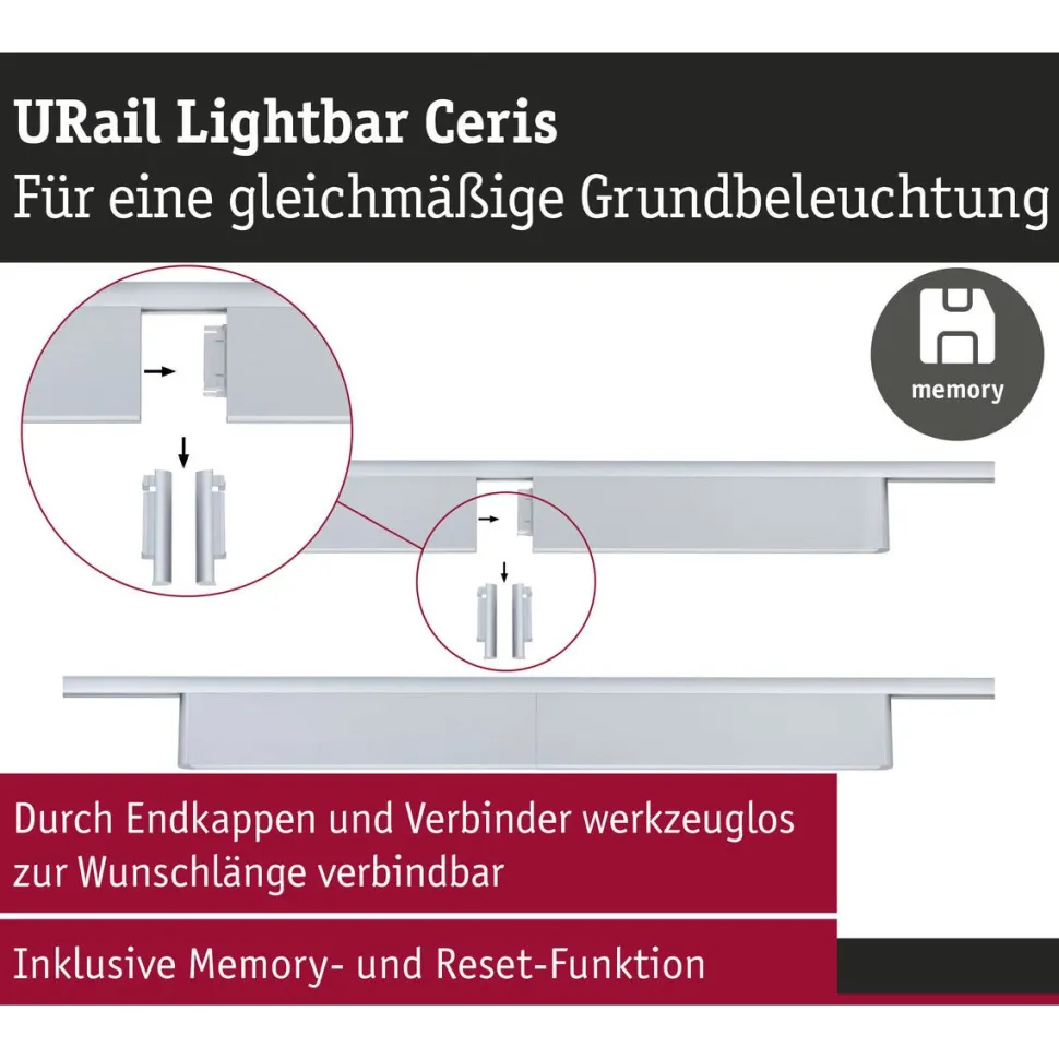 LED-kiskovalaisin Paulmann URail 3-Step-Dim Ceris, 37.2cm, 850lm, 9.5W, 4000K, himmennettävä, 230V, mattamusta