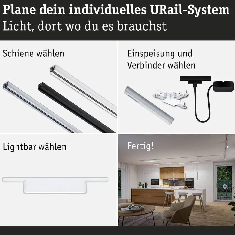 LED-kiskovalaisin Paulmann URail 3-Step-Dim Ceris, 37.2cm, 850lm, 9.5W, 4000K, himmennettävä, 230V, mattamusta